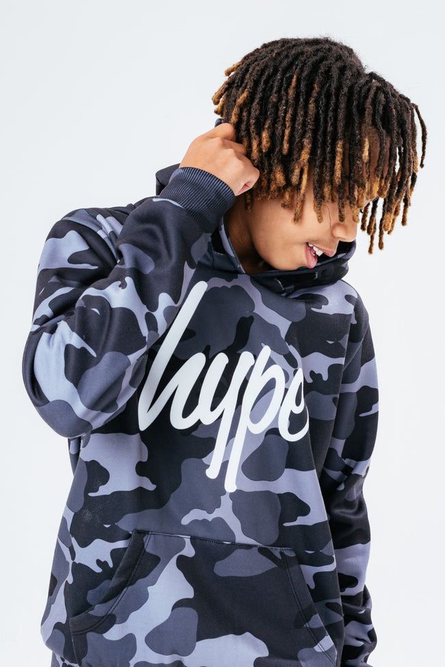 HYPE GREY CAMO SCRIPT BOYS HOODIE