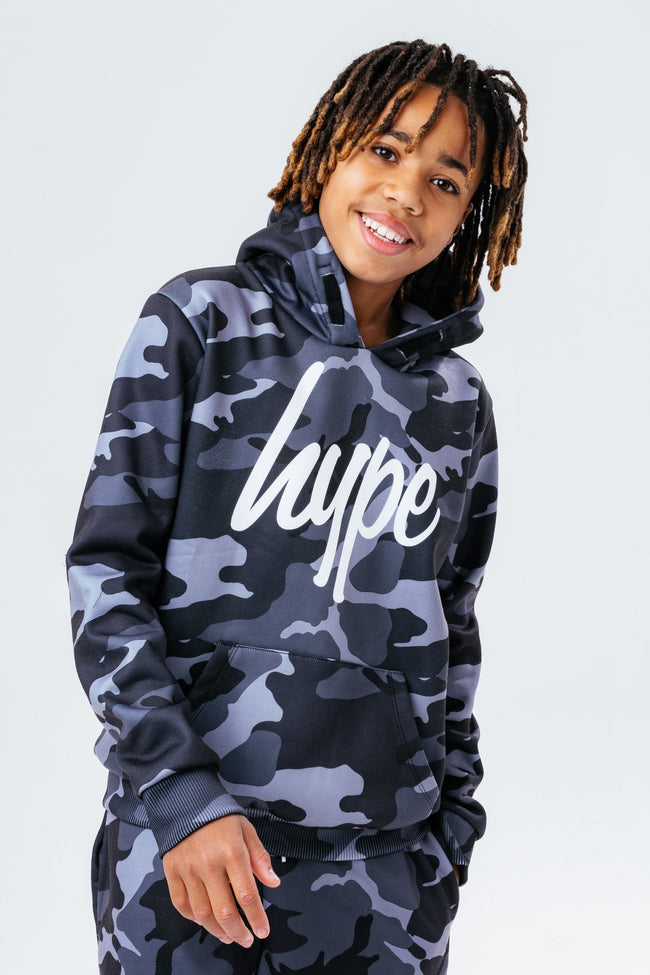 HYPE GREY CAMO SCRIPT BOYS HOODIE