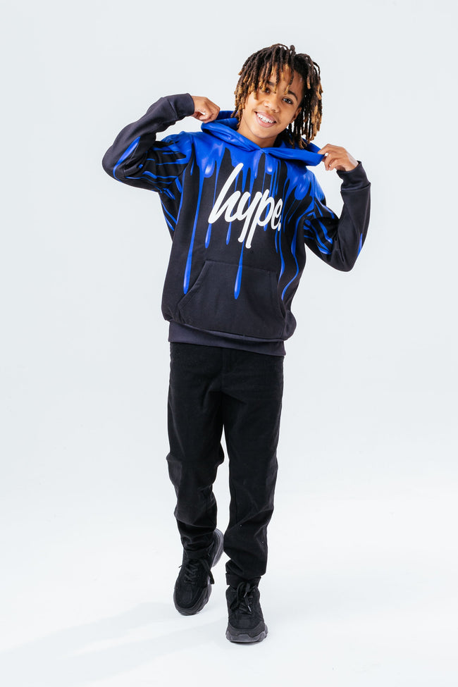 HYPE BOYS BLACK BLUE DRIP SCRIPT HOODIE