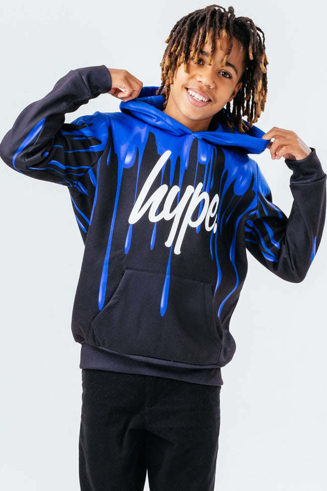 HYPE BOYS BLACK BLUE DRIP SCRIPT HOODIE