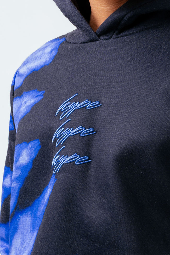 HYPE BOYS BLACK BLUE TIE DYE TRIPLE SCRIBBLE HOODIE