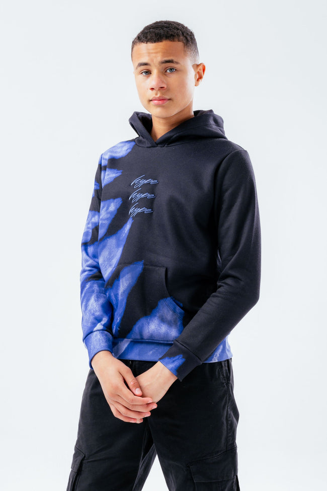 HYPE BOYS BLACK BLUE TIE DYE TRIPLE SCRIBBLE HOODIE