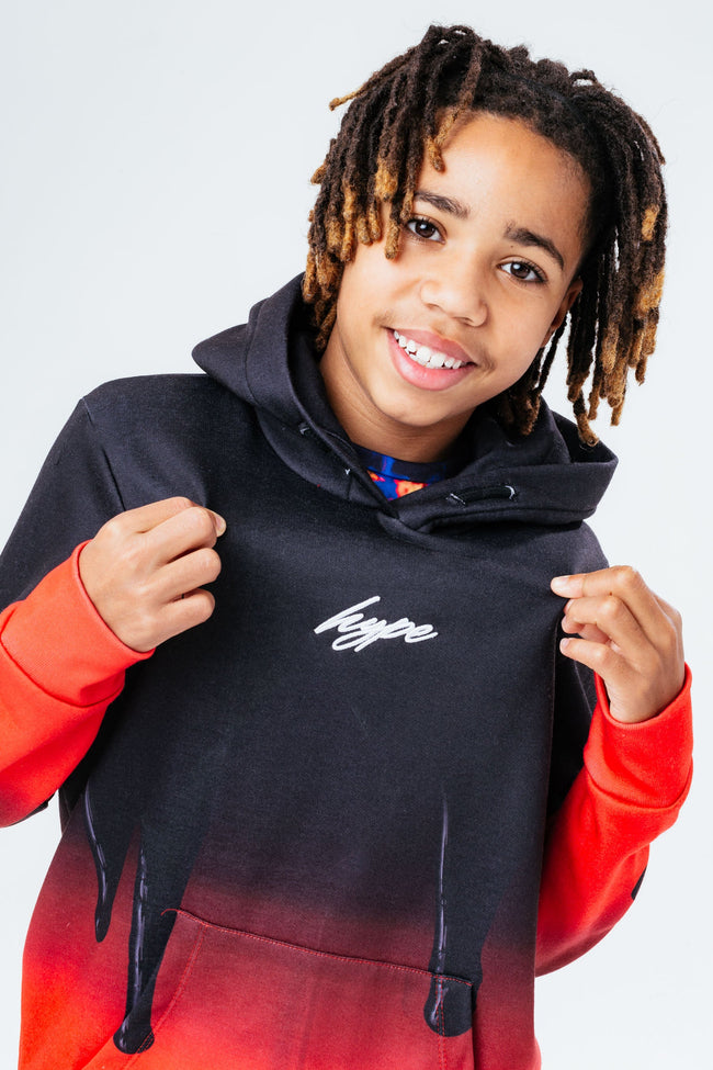 HYPE BOYS BLACK RED FADE SCRIBBLE HOODIE