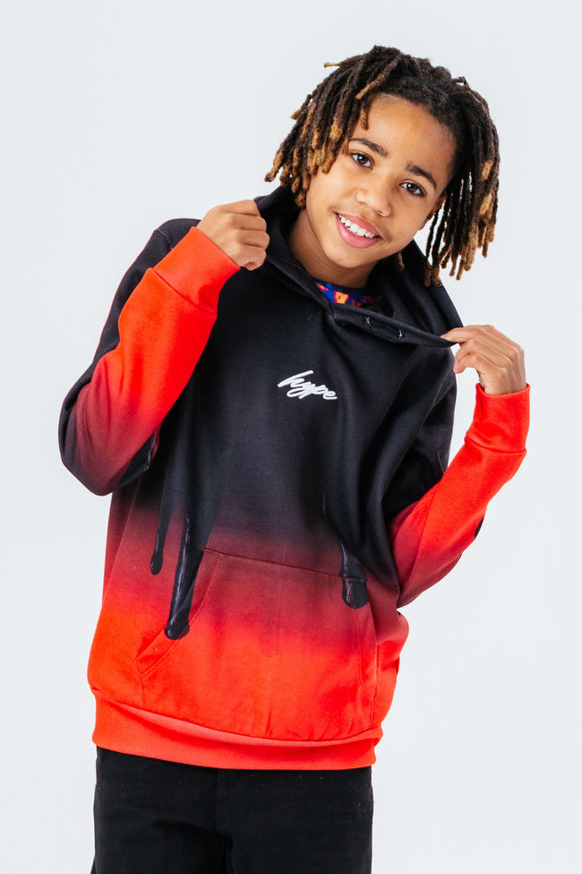 HYPE BOYS BLACK RED FADE SCRIBBLE HOODIE