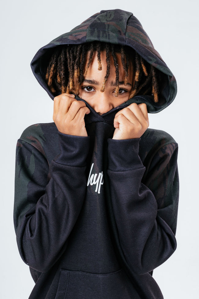 HYPE BOYS BLACK CAMO SCRIPT HOODIE