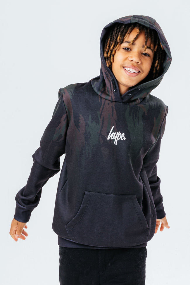 HYPE BOYS BLACK CAMO SCRIPT HOODIE