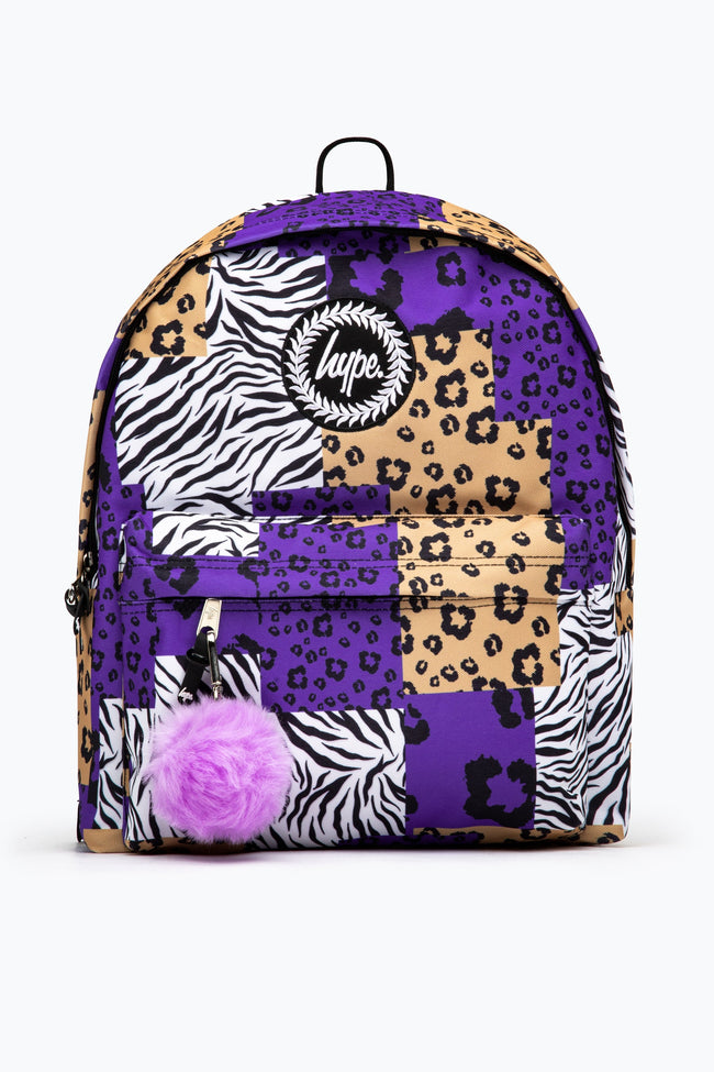 HYPE TAN & PURPLE ANIMAL PATCH BACKPACK