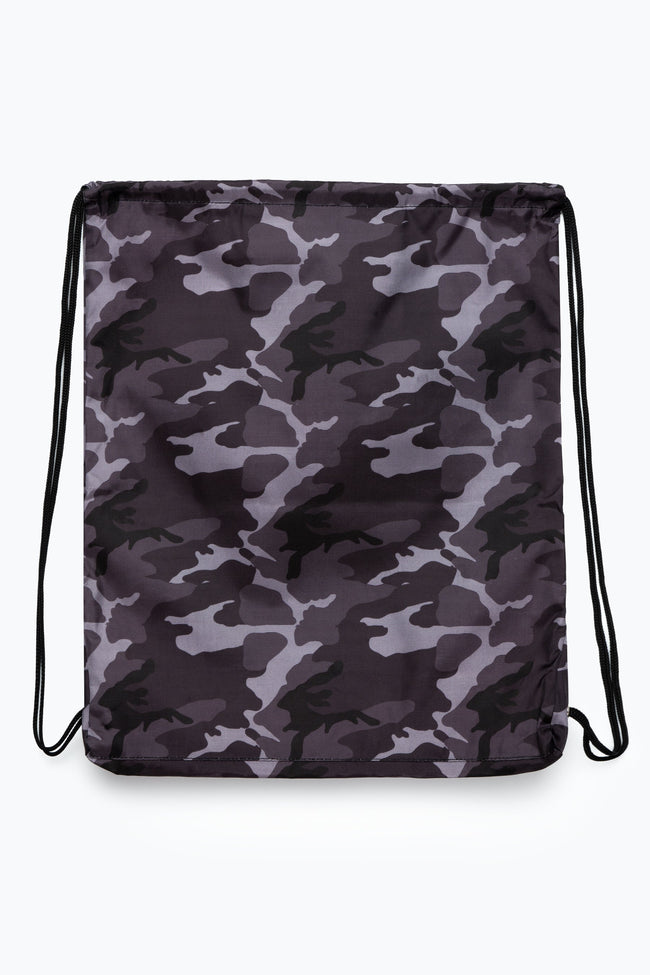 HYPE BLACK & GREY MONO CAMO DRAWSTRING BAG