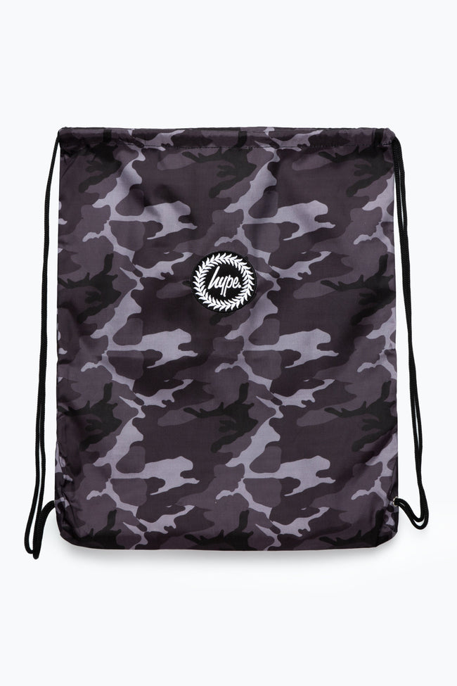 HYPE BLACK & GREY MONO CAMO DRAWSTRING BAG