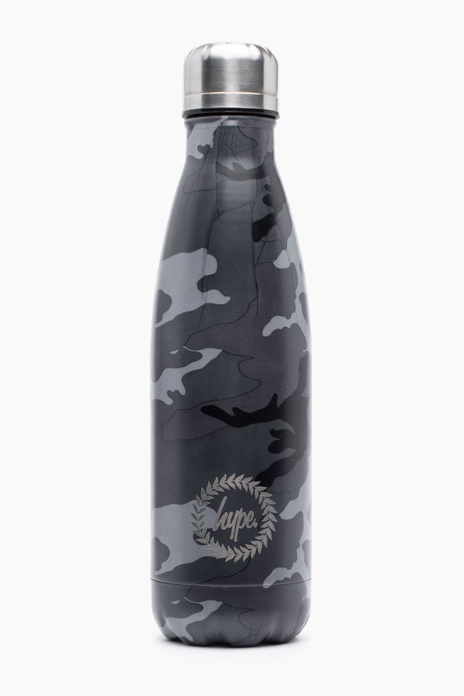 HYPE BLACK & GREY MONO CAMO METAL WATER BOTTLE