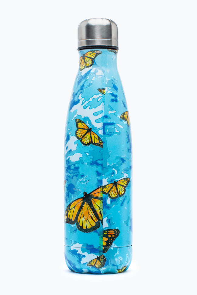 HYPE BLUE & YELLOW TIE DYE BUTTERFLY METAL WATER BOTTLE