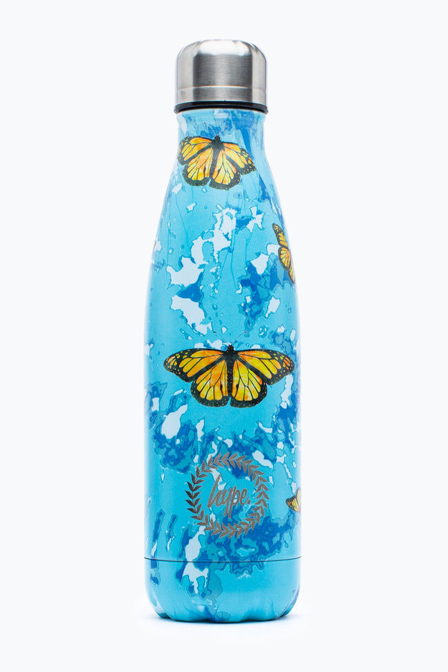 HYPE BLUE & YELLOW TIE DYE BUTTERFLY METAL WATER BOTTLE