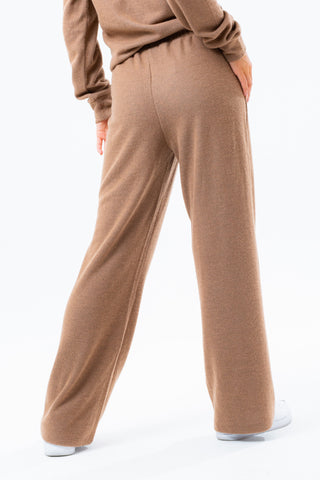 HYPE BROWN KNITTED WIDE LEG WOMEN'S JOGGERS