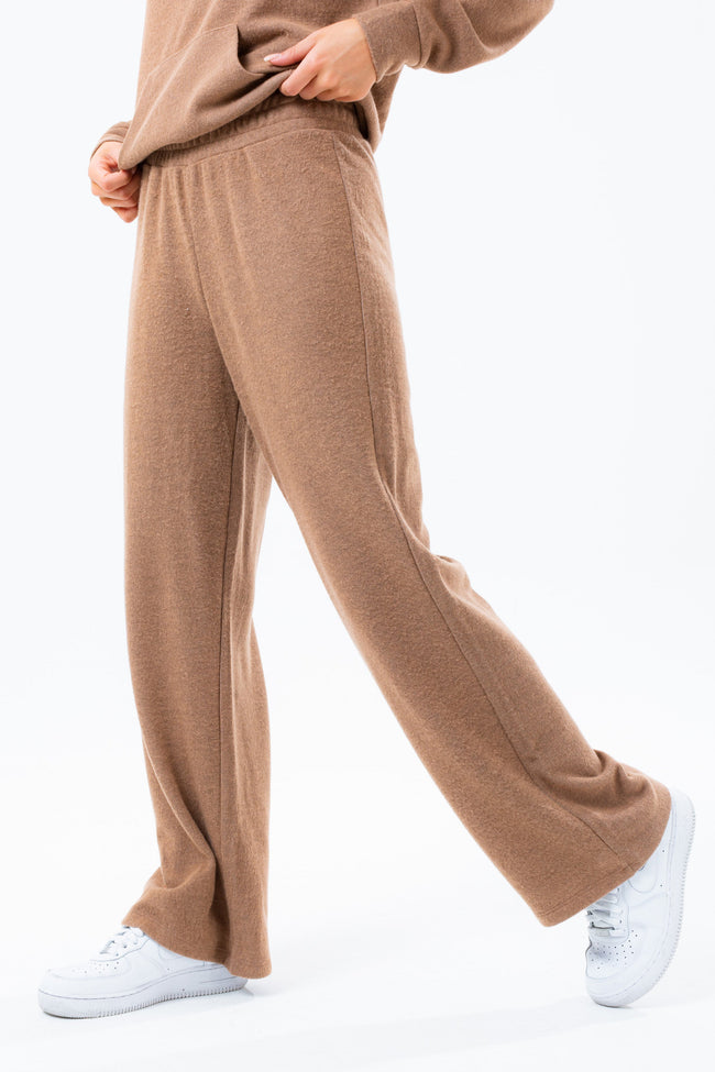 HYPE BROWN KNITTED WIDE LEG WOMEN'S JOGGERS