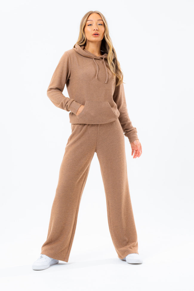 HYPE BROWN KNITTED WIDE LEG WOMEN'S JOGGERS