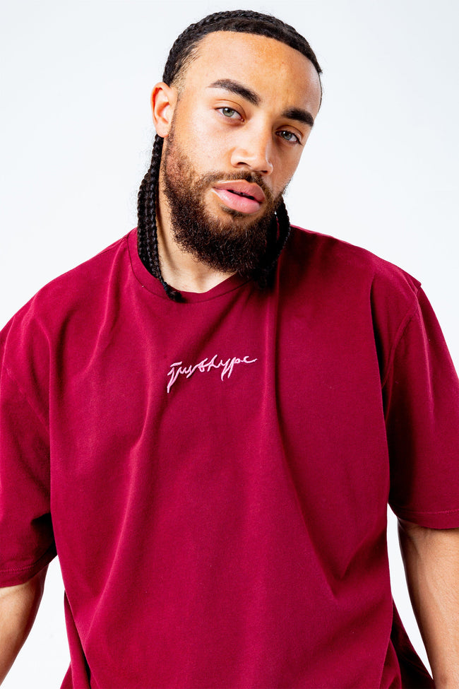 HYPE BURGUNDY ACID WASH OVERSIZED MEN'S T-SHIRT