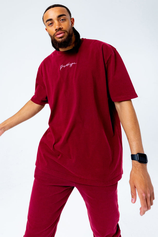 HYPE BURGUNDY ACID WASH OVERSIZED MEN'S T-SHIRT