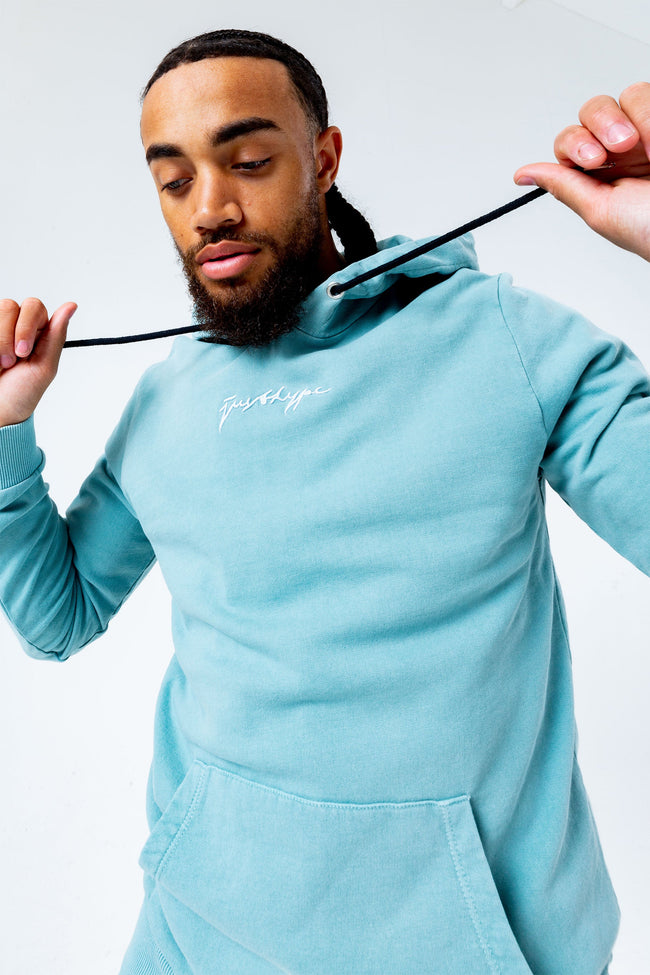 HYPE TEAL ACID WASH MEN'S PULLOVER HOODIE