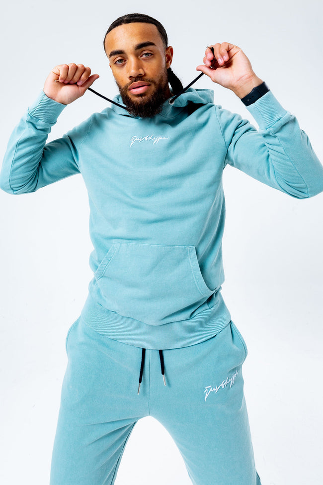 HYPE TEAL ACID WASH MEN'S PULLOVER HOODIE