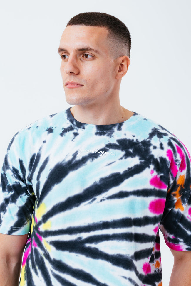 HYPE MULTI TIE DYE SCRIBBLE LOGO MEN'S OVERSIZED T-SHIRT