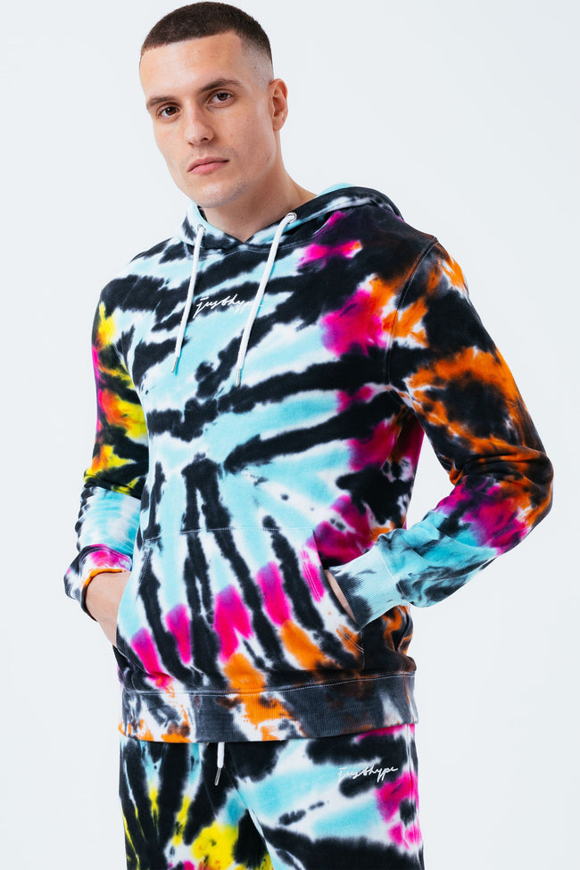 HYPE MULTI TIE DYE SCRIBBLE LOGO MEN'S PULLOVER HOODIE