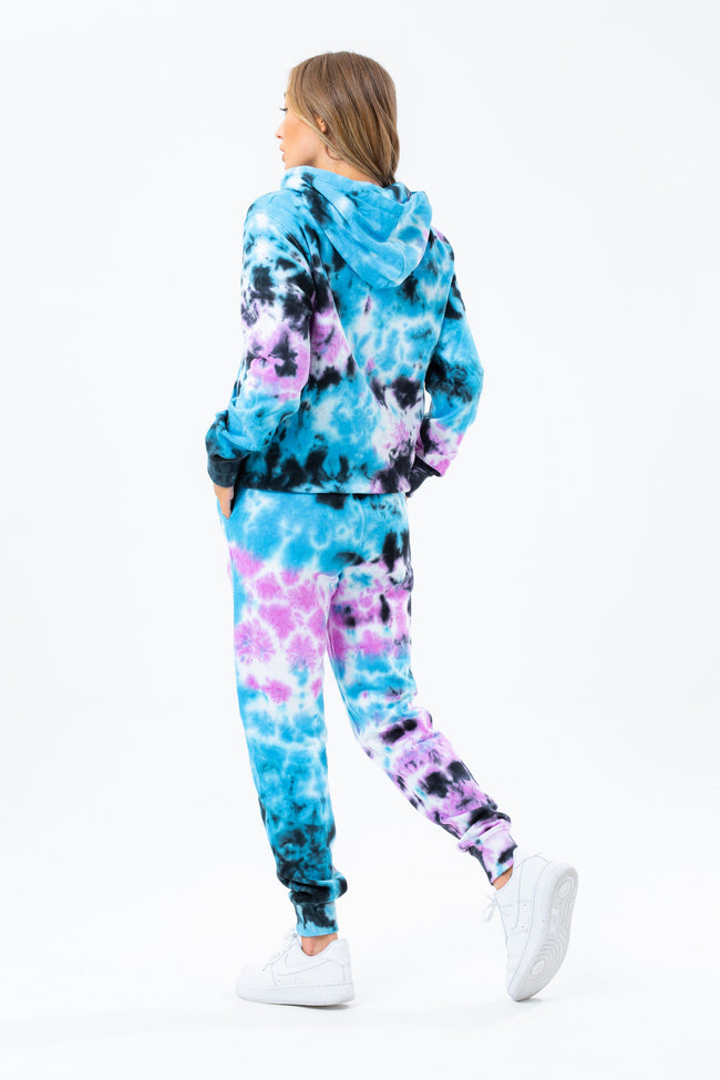 HYPE BLUE MULTI TIE DYE SCRIBBLE LOGO WOMEN'S PULLOVER HOODIE