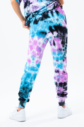 HYPE BLUE MULTI TIE DYE SCRIBBLE LOGO WOMEN'S JOGGERS