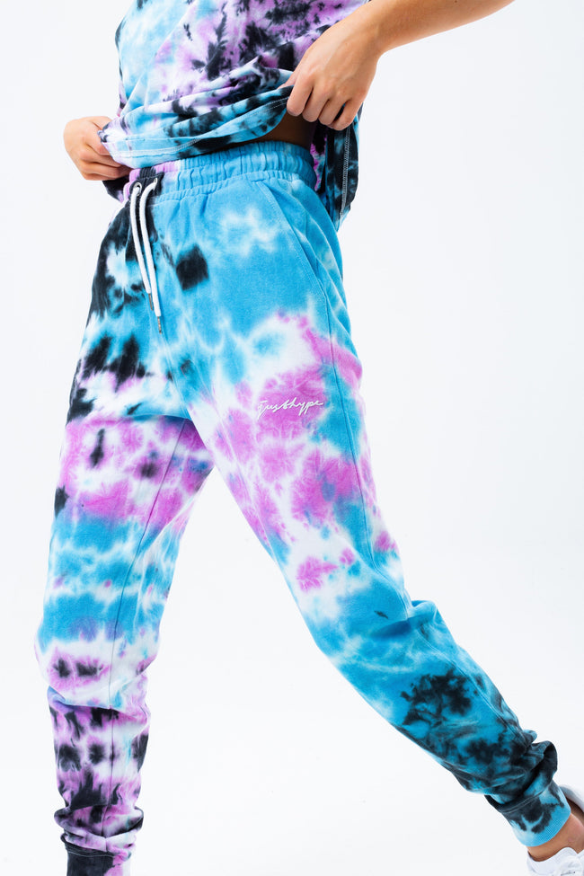 HYPE BLUE MULTI TIE DYE SCRIBBLE LOGO WOMEN'S JOGGERS