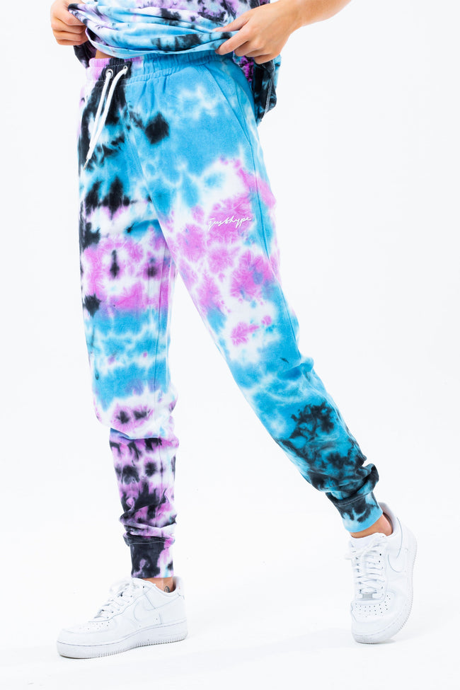 HYPE BLUE MULTI TIE DYE SCRIBBLE LOGO WOMEN'S JOGGERS