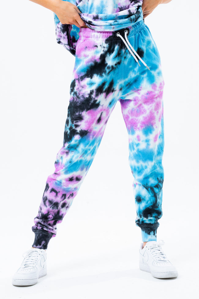 HYPE BLUE MULTI TIE DYE SCRIBBLE LOGO WOMEN'S JOGGERS