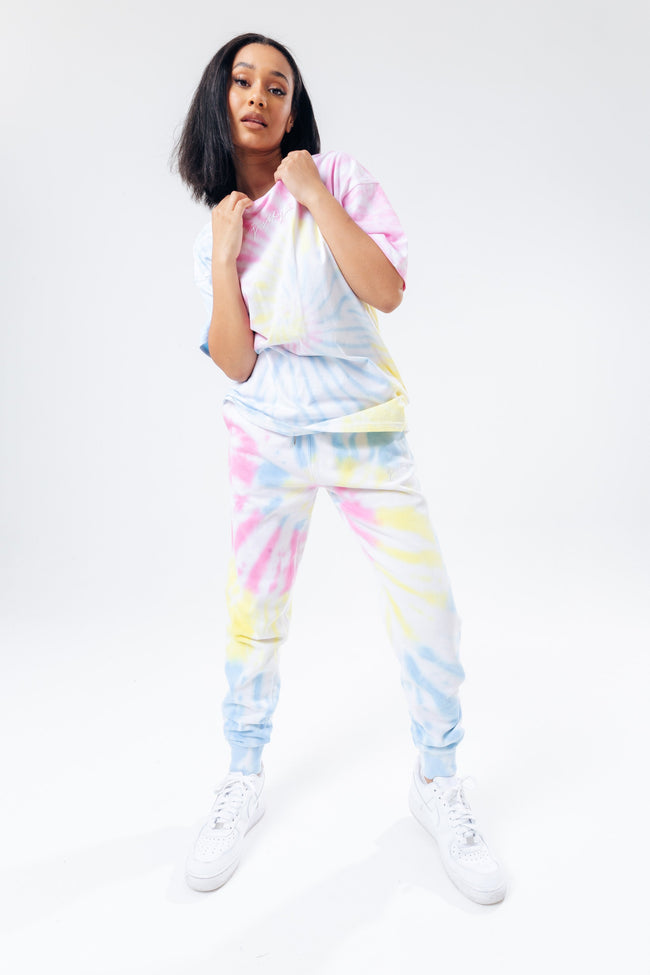 HYPE RAINBOW PASTEL TIE DYE SCRIBBLE LOGO WOMEN'S T-SHIRT