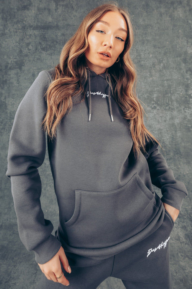 HYPE SLATE SCRIBBLE LOGO WOMEN'S PULLOVER HOODIE