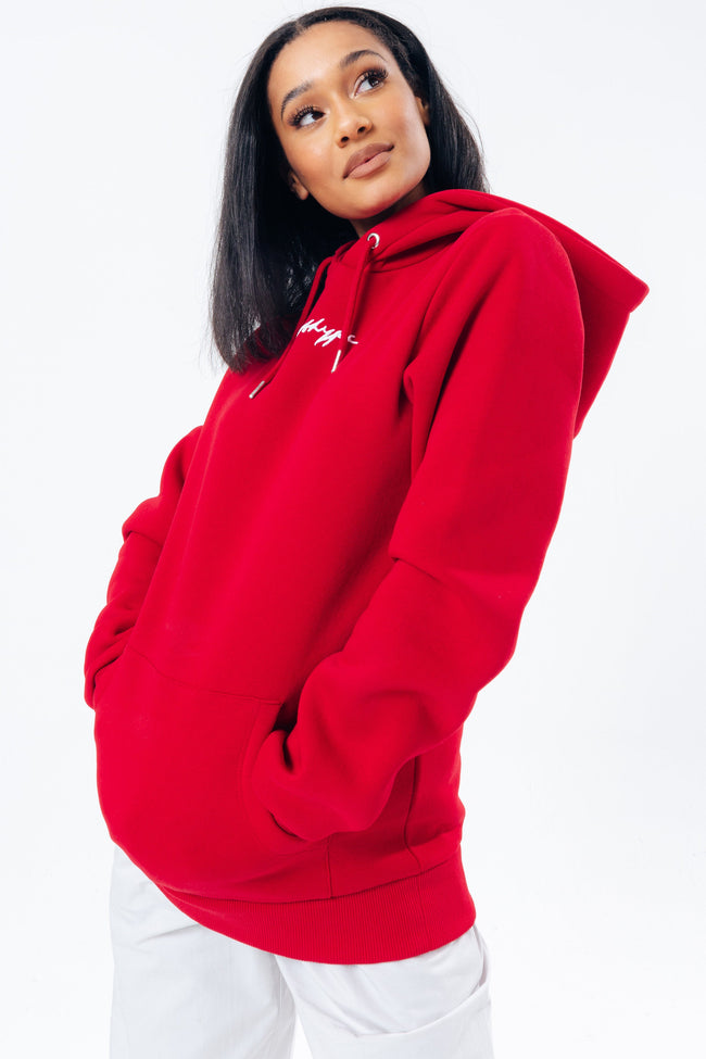 HYPE RED SCRIBBLE LOGO WOMEN'S PULLOVER HOODIE