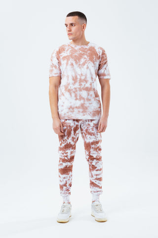 HYPE BEIGE TIE DYE SCRIBBLE LOGO MEN'S OVERSIZED T-SHIRT