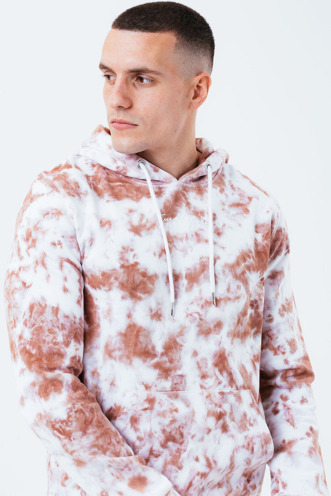 HYPE BEIGE TIE DYE SCRIBBLE LOGO MEN'S PULLOVER HOODIE