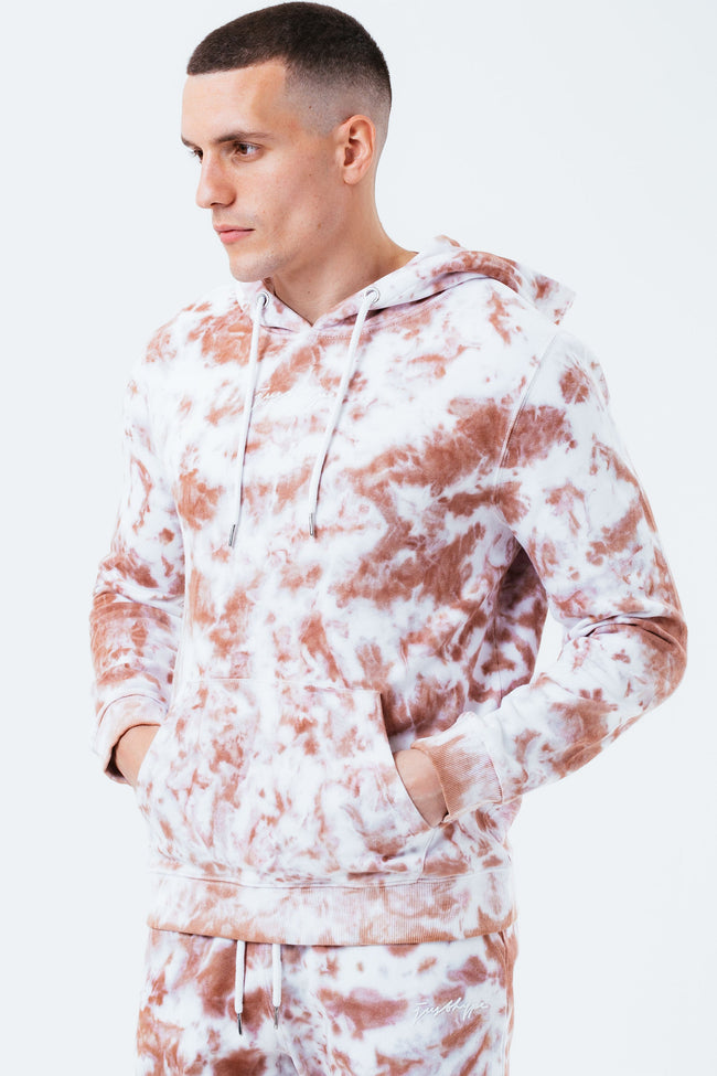 HYPE BEIGE TIE DYE SCRIBBLE LOGO MEN'S PULLOVER HOODIE