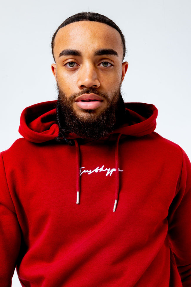 HYPE BURGUNDY SCRIBBLE LOGO MEN'S PULLOVER HOODIE