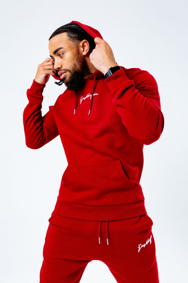 HYPE BURGUNDY SCRIBBLE LOGO MEN'S PULLOVER HOODIE