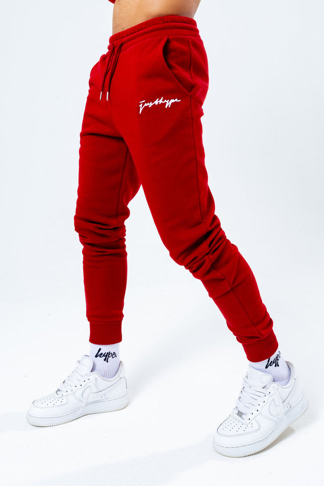 HYPE BURGUNDY SCRIBBLE LOGO MEN'S JOGGERS