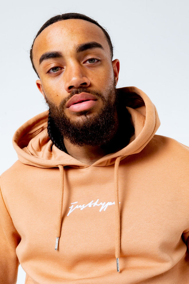 HYPE BEIGE SCRIBBLE LOGO MEN'S PULLOVER HOODIE