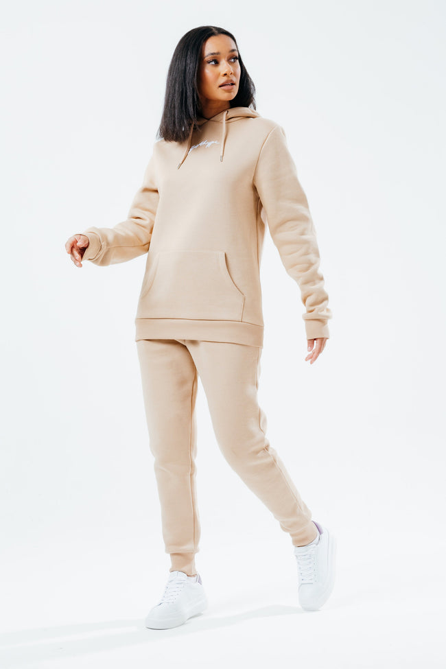 HYPE BEIGE SCRIBBLE LOGO WOMEN'S PULLOVER HOODIE