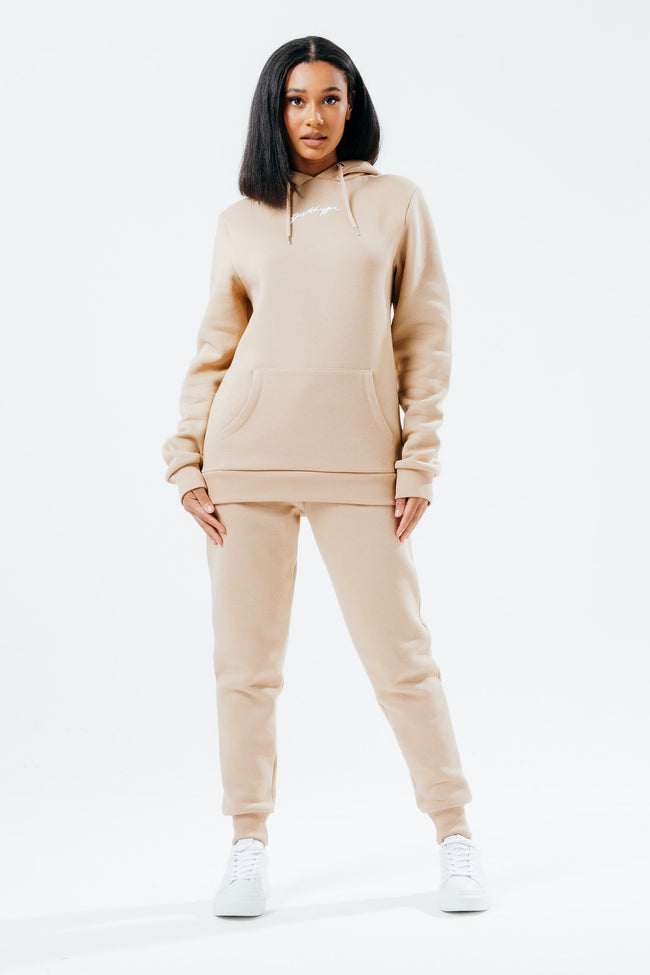 HYPE BEIGE SCRIBBLE LOGO WOMEN'S PULLOVER HOODIE