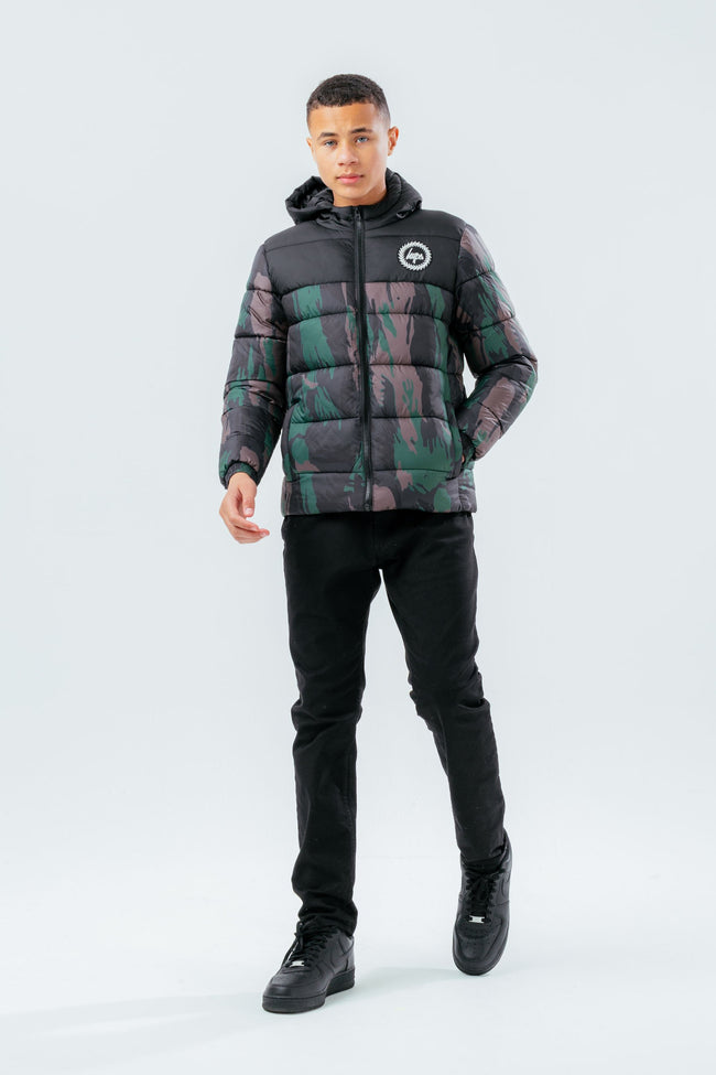 HYPE CAMO COLOUR BLOCK BOYS PUFFER JACKET