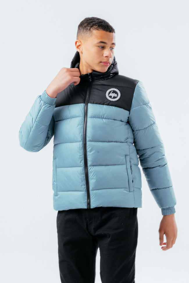 HYPE BLUE COLOUR BLOCK BOYS PUFFER JACKET