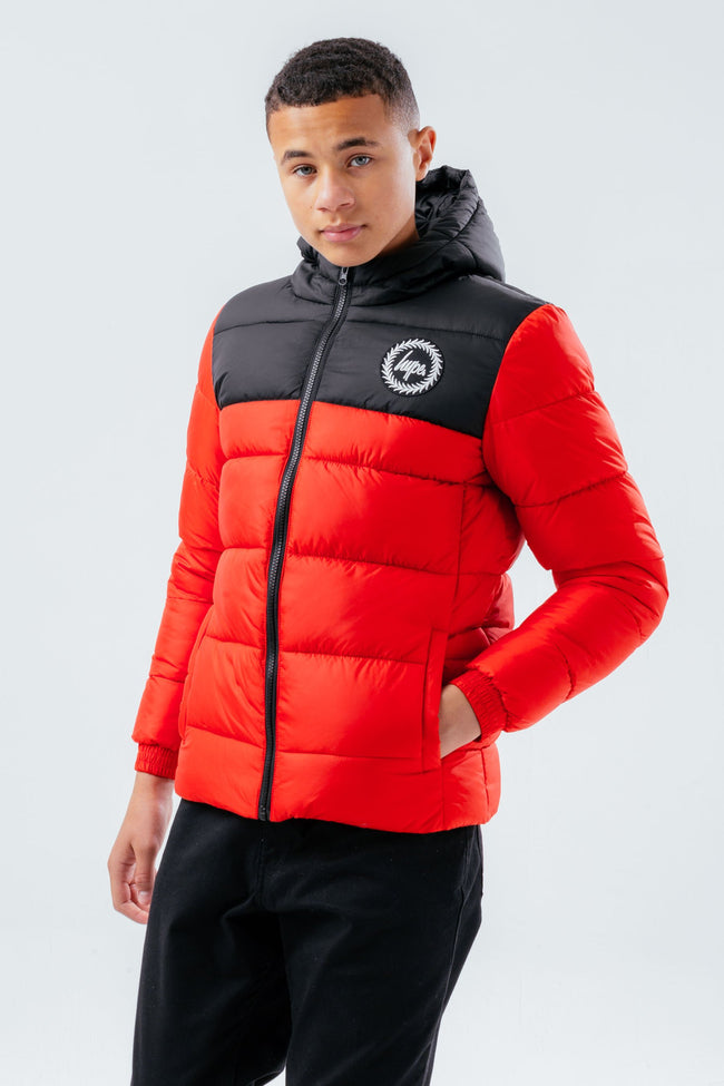 HYPE RED COLOUR BLOCK KIDS PUFFER JACKET