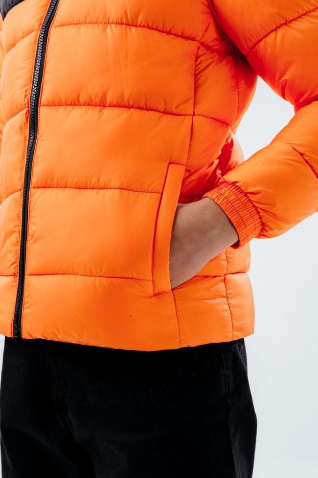 HYPE ORANGE COLOUR BLOCK BOYS PUFFER JACKET