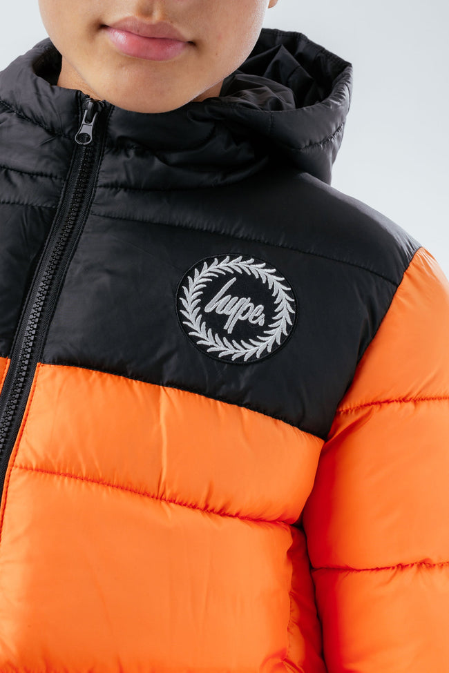 HYPE ORANGE COLOUR BLOCK BOYS PUFFER JACKET