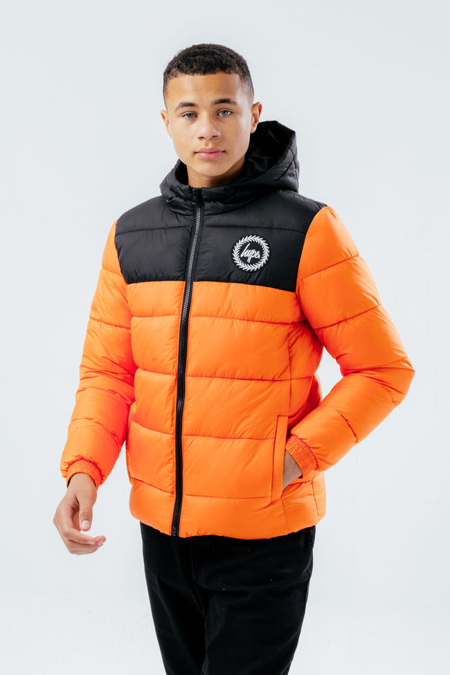 HYPE ORANGE COLOUR BLOCK BOYS PUFFER JACKET