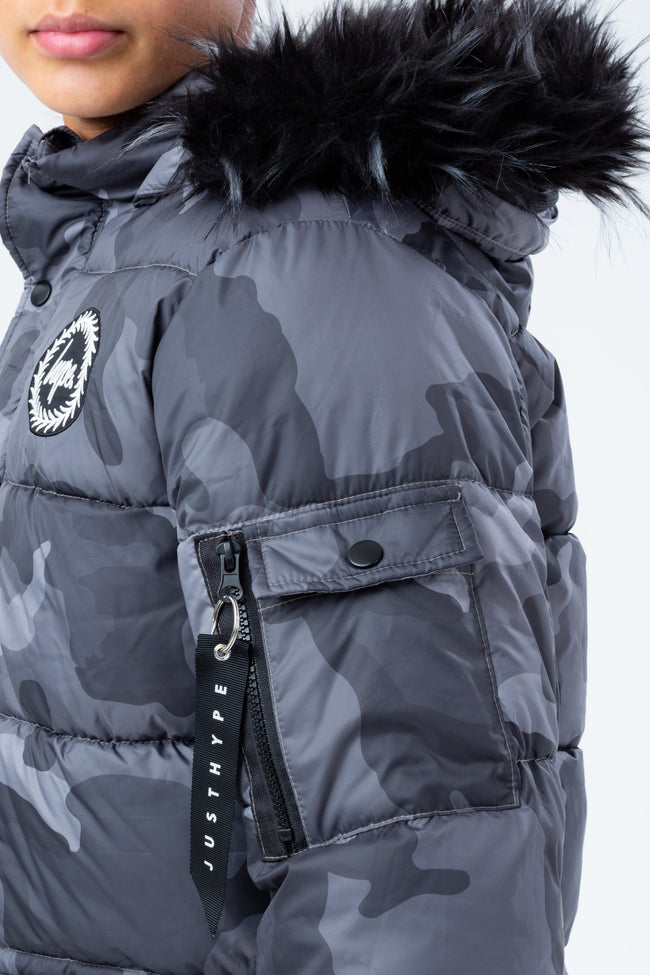 HYPE GREY CAMO KIDS EXPLORER CREST JACKET