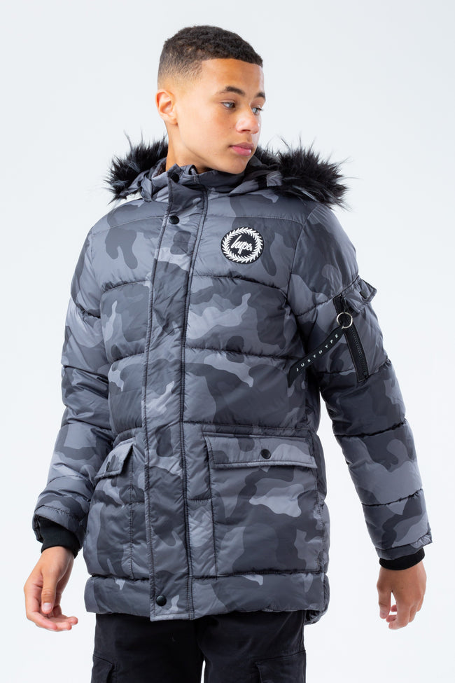 HYPE GREY CAMO KIDS EXPLORER CREST JACKET